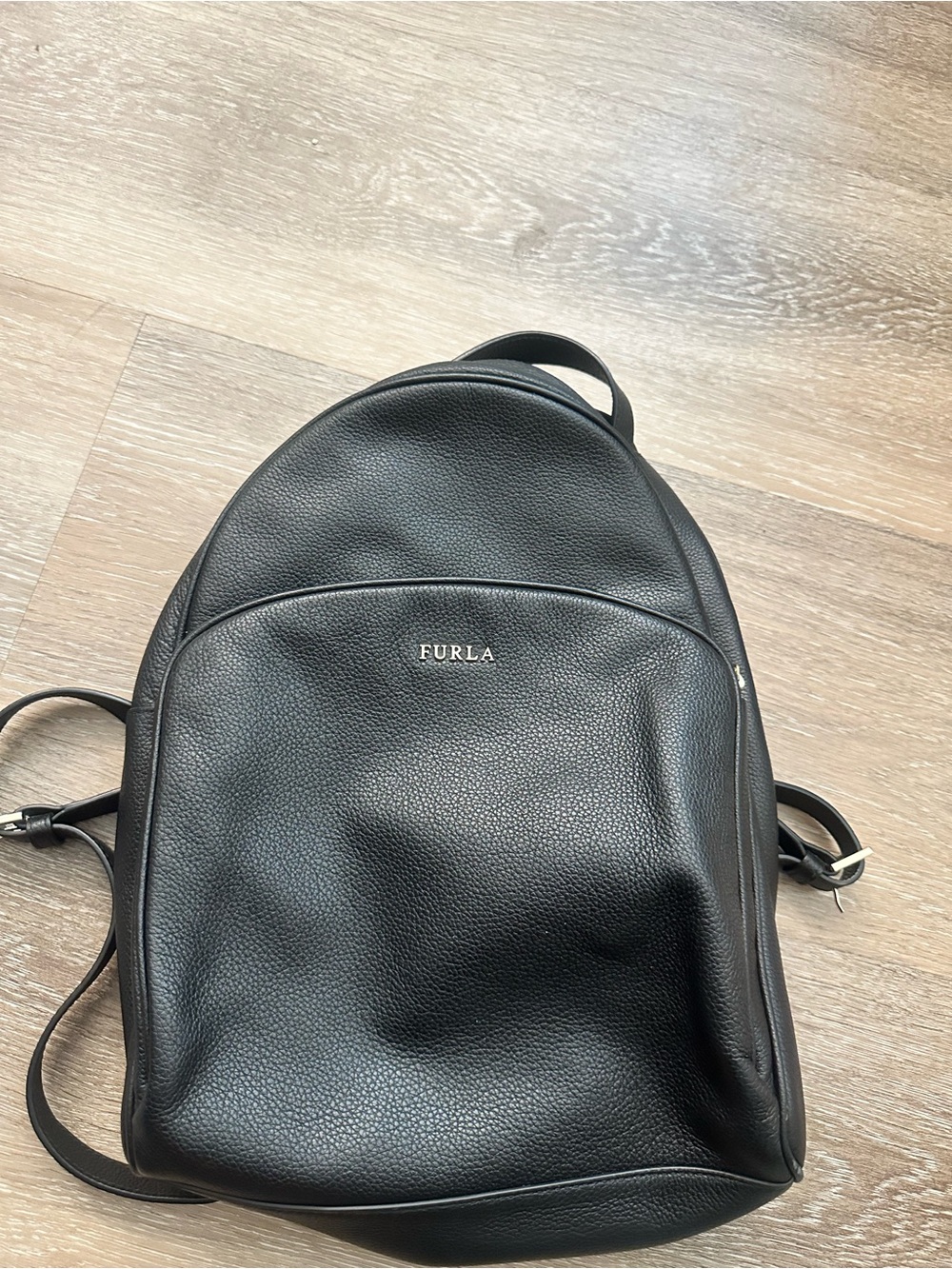 Furla Black Pebbled Leather Backpack